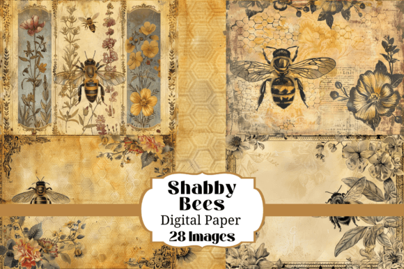 28 Shabby Bees Digital Paper Backgrounds: Vintage Charm for Modern Projects