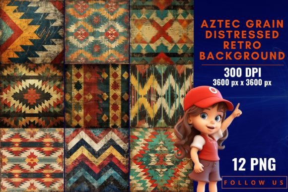 Aztec Grain Distressed Retro Backgrounds: Ancient Allure Meets Vintage Texture