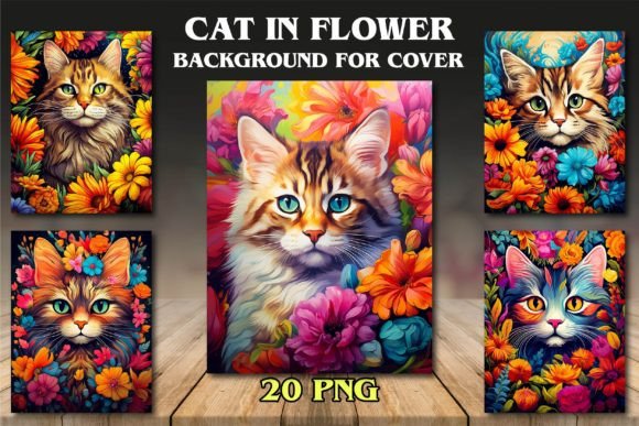 Charming Cat in Flower Backgrounds for Covers