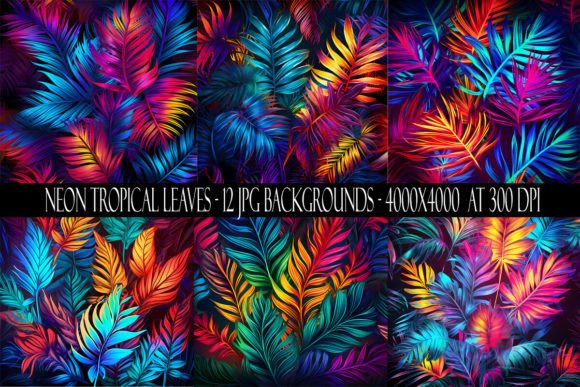 Neon Tropical Leaf Backgrounds: Bold Digital Assets for Modern Design