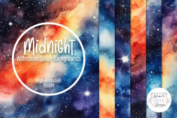 Stellar Aesthetics: Elevating Your Projects with Midnight Watercolor Space Backgrounds