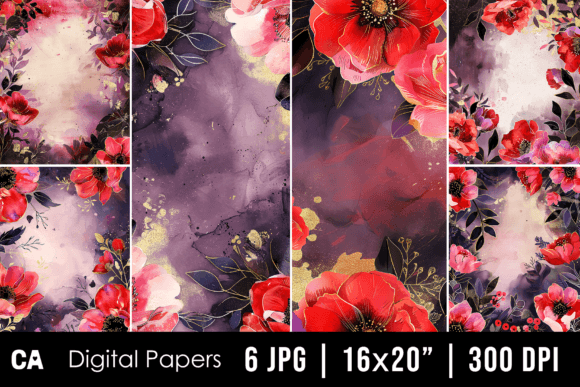 Stunning Watercolor Red Pink Floral Backgrounds for Creatives